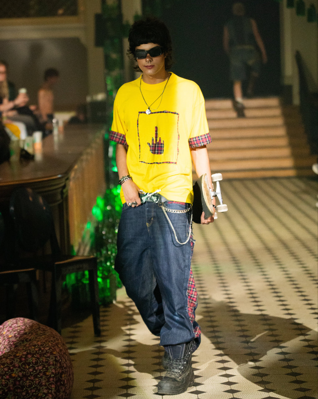 TARTAN PANEL JEANS